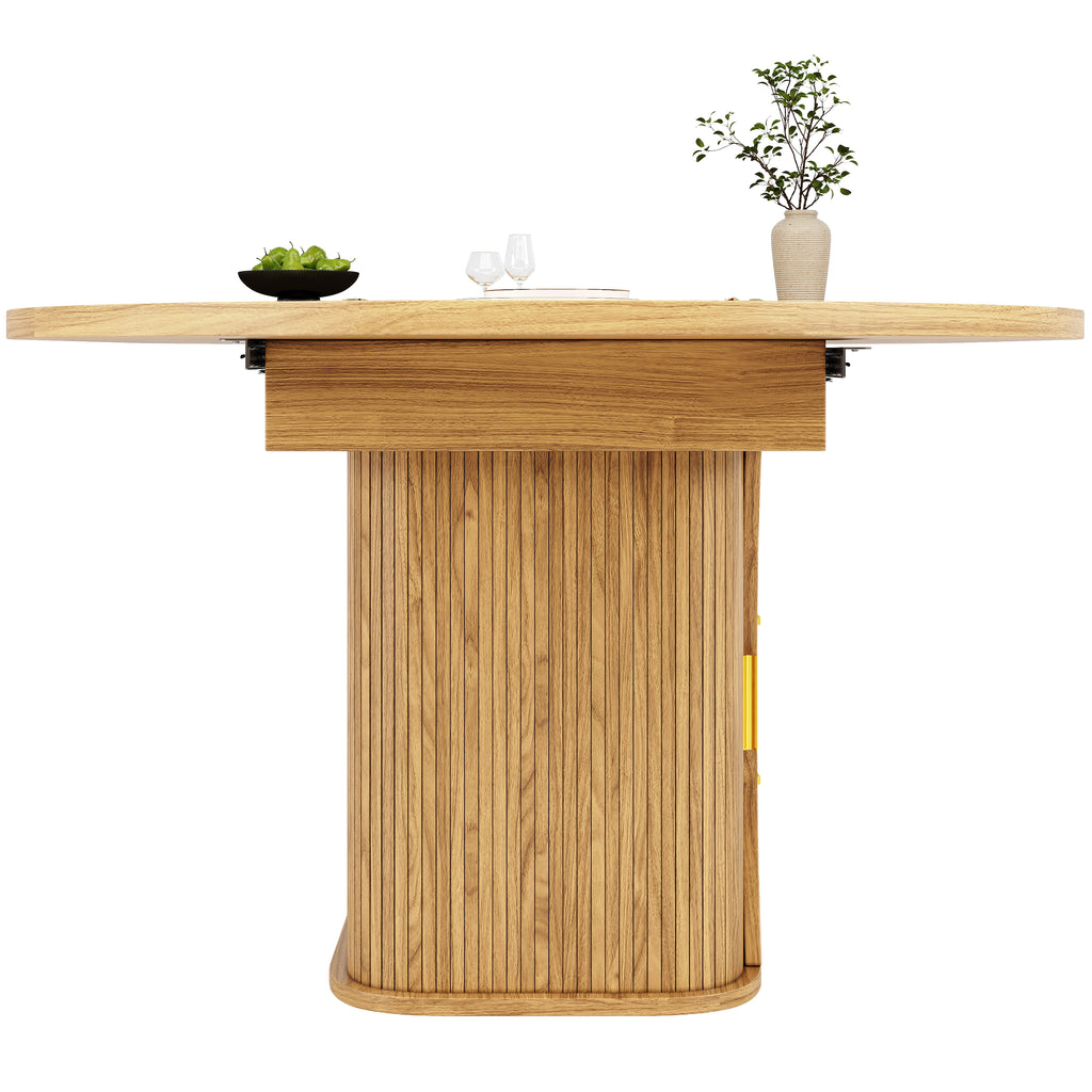 Extendable dining table with storage, 118–158cm table with rattan drawers, MDF wood look, black / natural wood / oak look