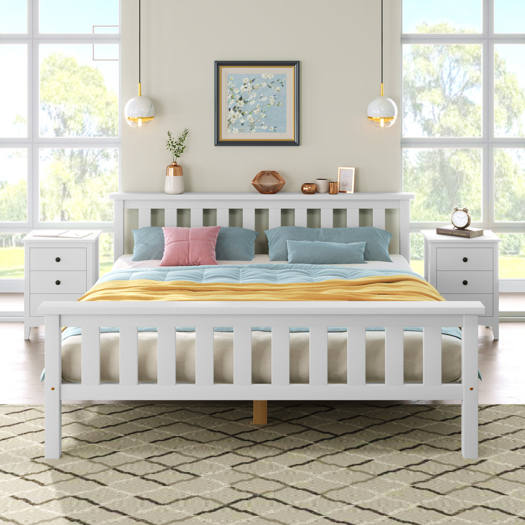 Double Bed Wooden Frame 4ft6 Double Wooden Bed in White For Adults, Kids, Teenagers(4FT6)
