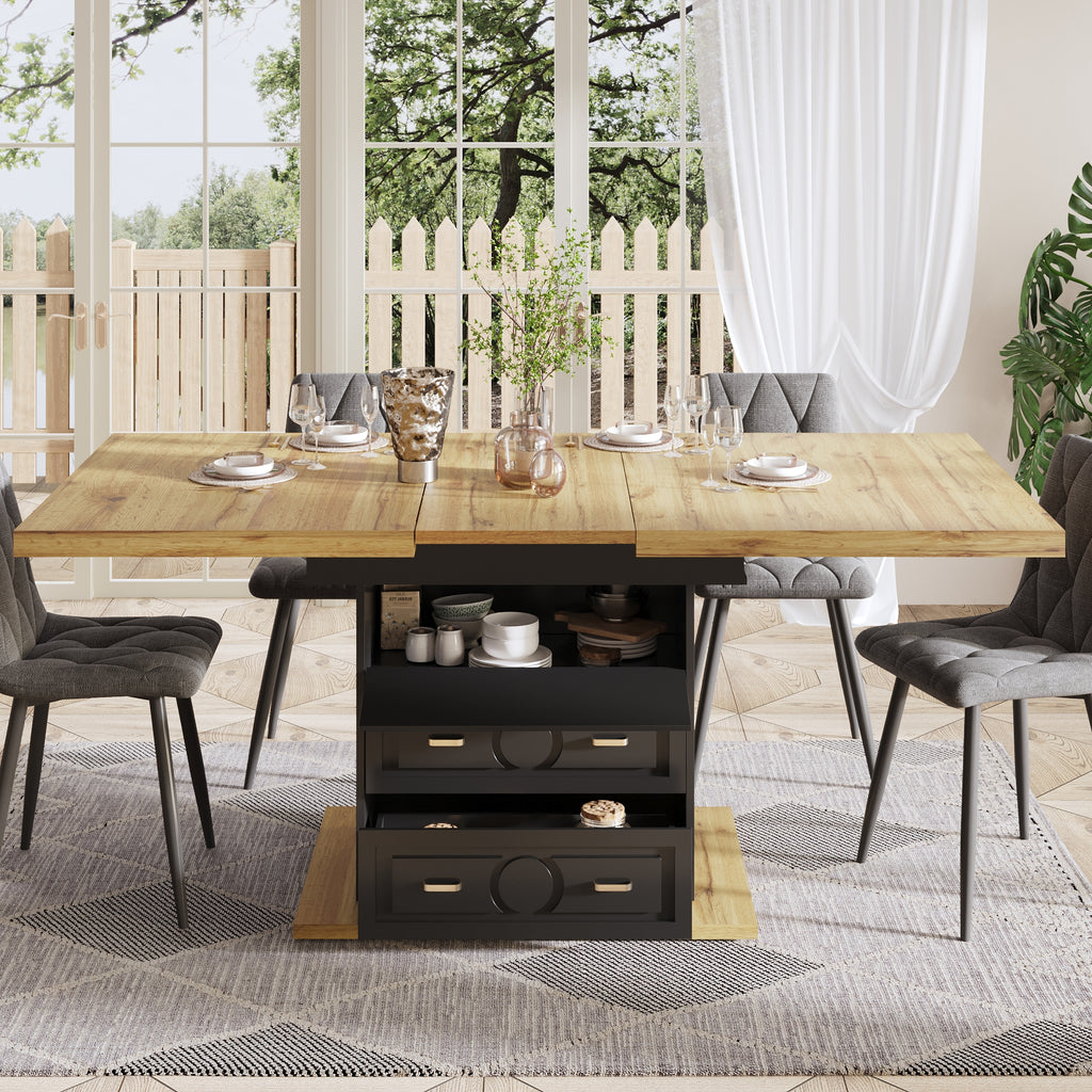 Extendable dining table - wooden table 110-140 x 80 x 75 cm - For kitchen, dining room, terrace - 6 person table with extendable top & wood grain