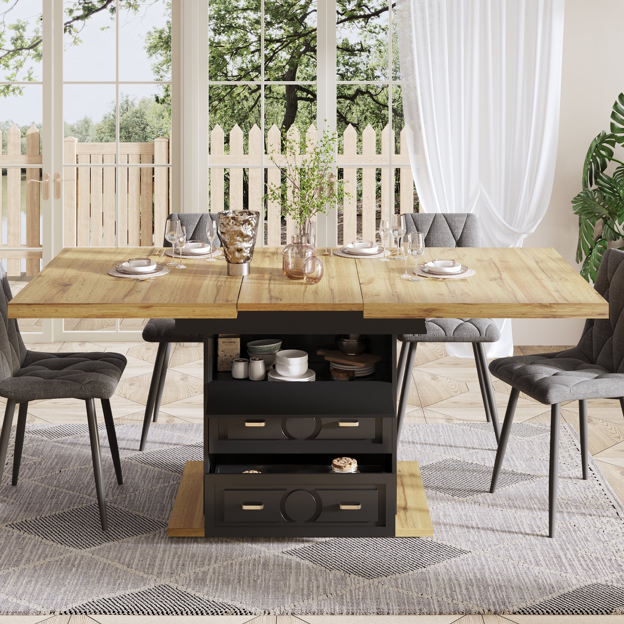 Extendable dining table - wooden table 110-140 x 80 x 75 cm - For kitchen, dining room, terrace - 6 person table with extendable top & wood grain