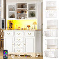Tall kitchen cabinet with USB ports and sockets, sideboard with LED light strip, kitchen cabinet, storage cabinet with snack shelf doors, sideboard, waste bin can be installed, white
