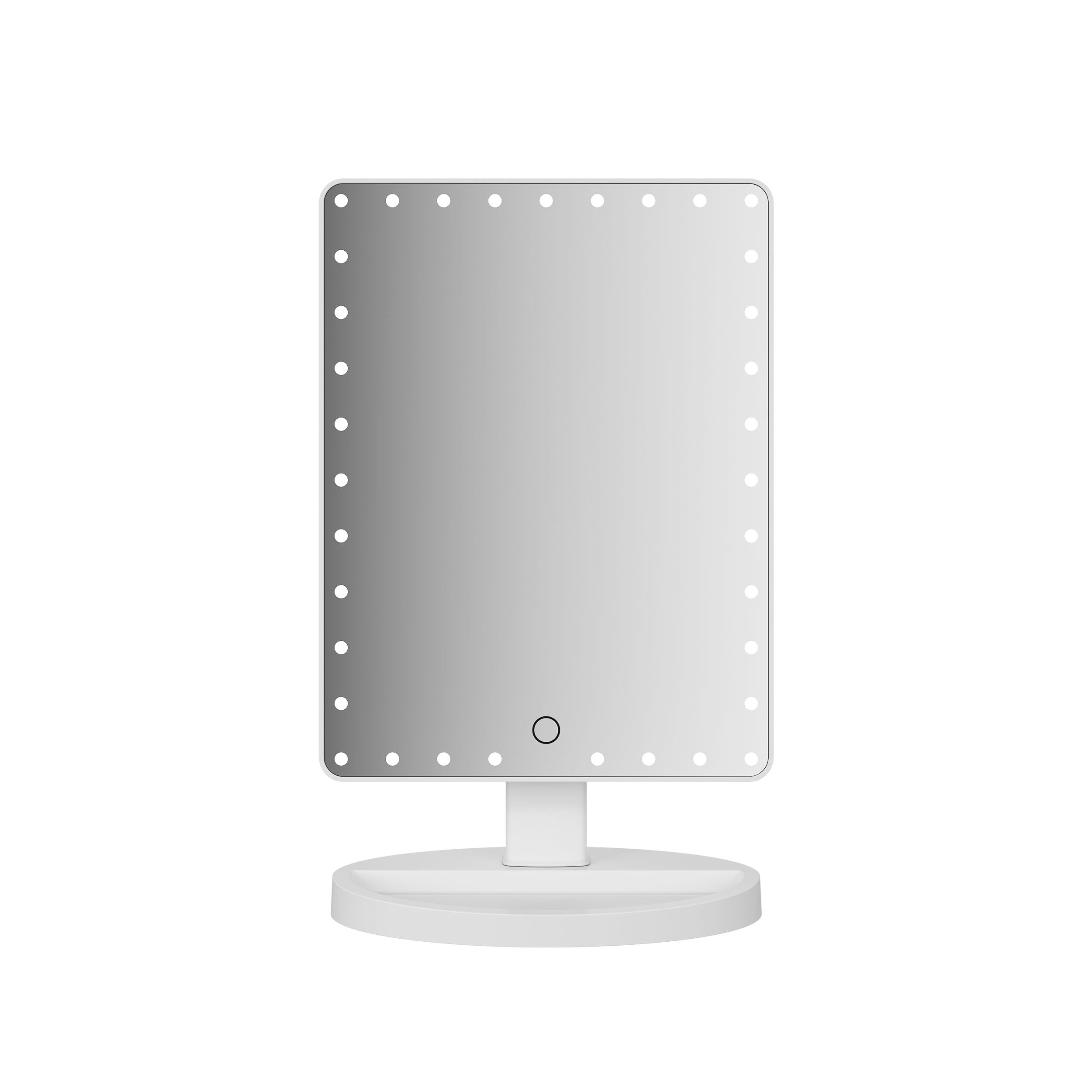 Hollywood Style LED Tabletop Mirror – 360° Swivel, Dimmable & Storage Base