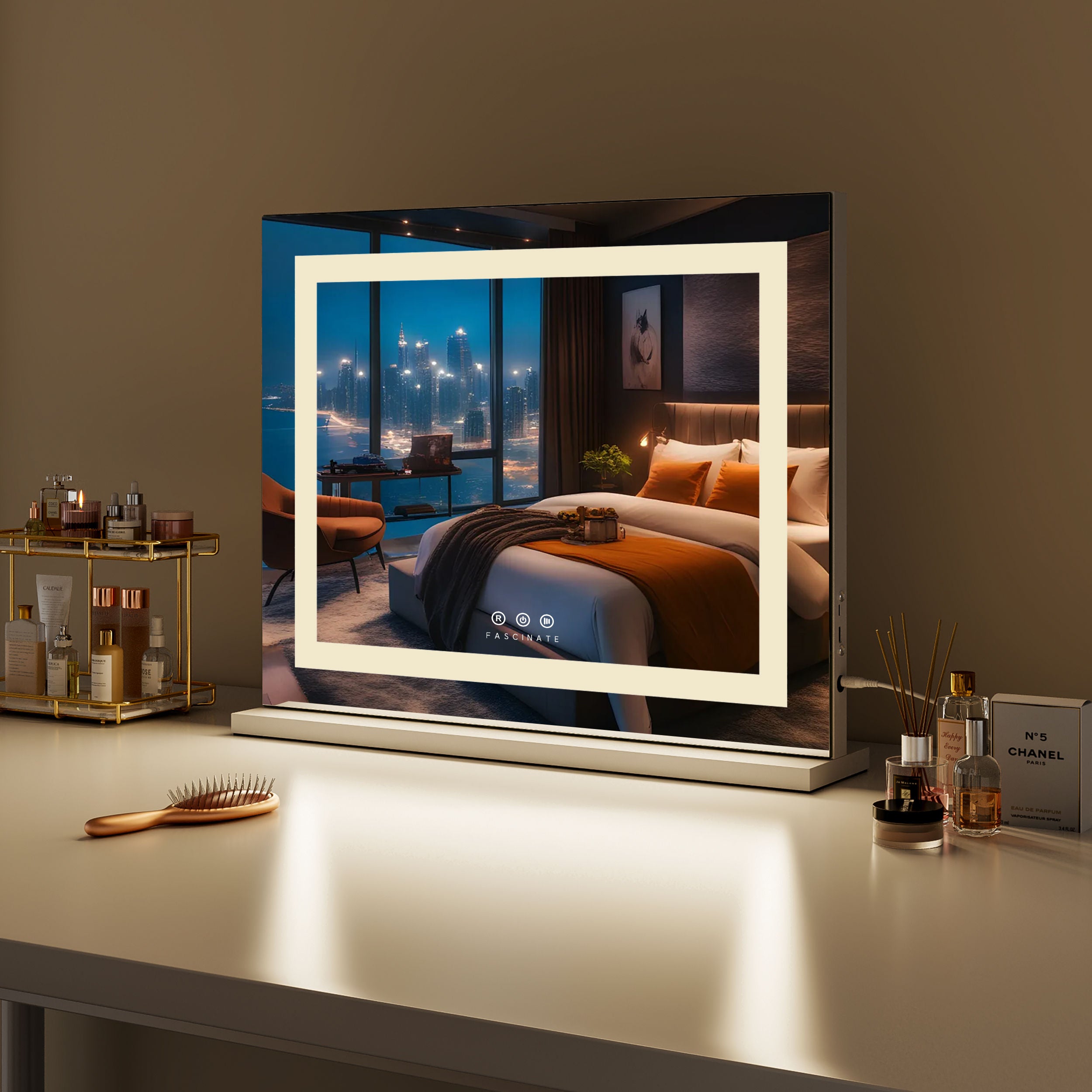 Large Hollywood Vanity Mirror with LED Light Strip – Dimmable, 58x48cm