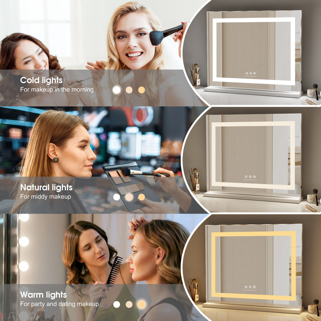 Large Hollywood Vanity Mirror with LED Light Strip – Dimmable, 58x48cm