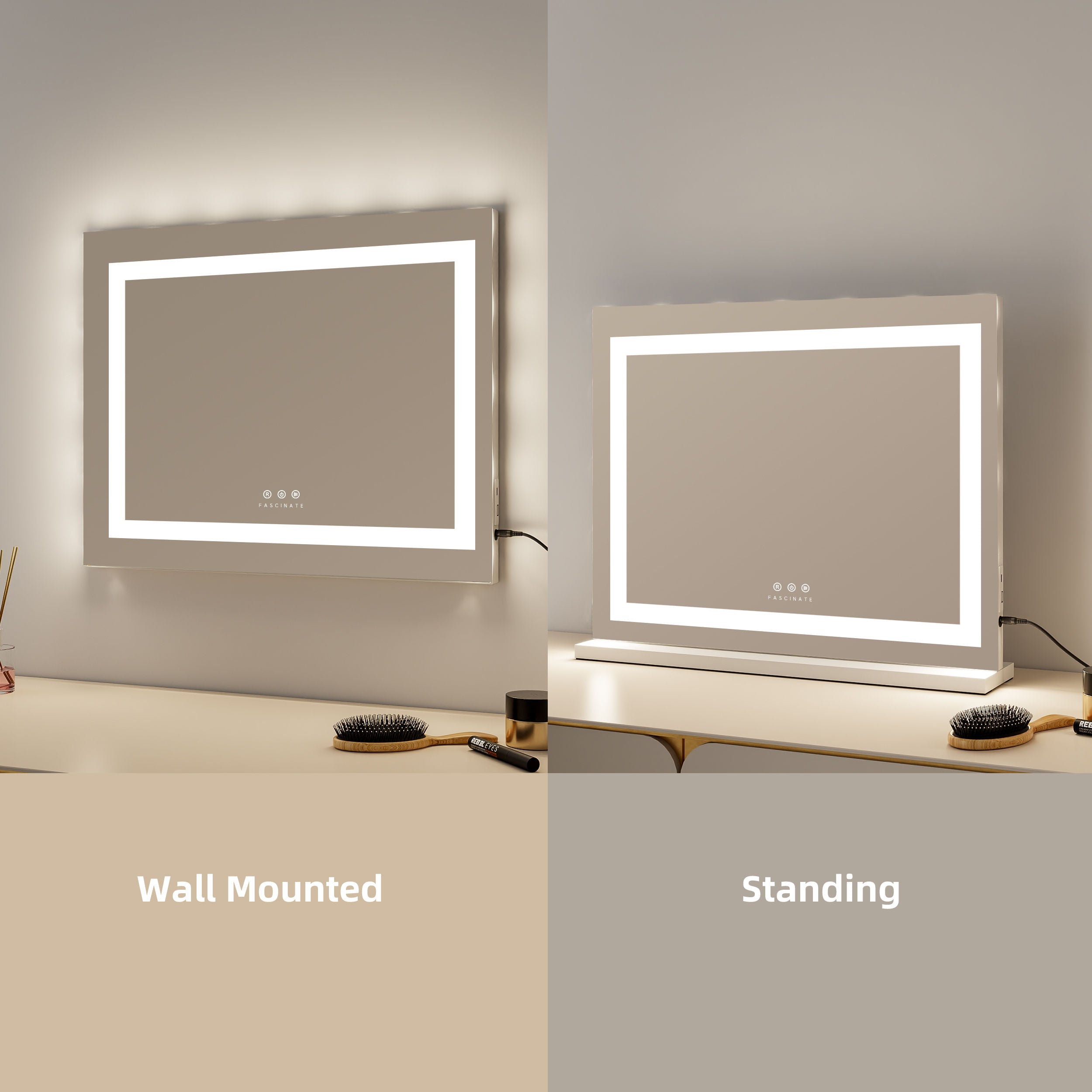 Large Hollywood Vanity Mirror with LED Light Strip – Dimmable, 58x48cm