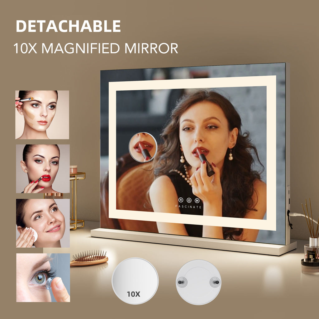 Large Hollywood Vanity Mirror with LED Light Strip – Dimmable, 58x48cm