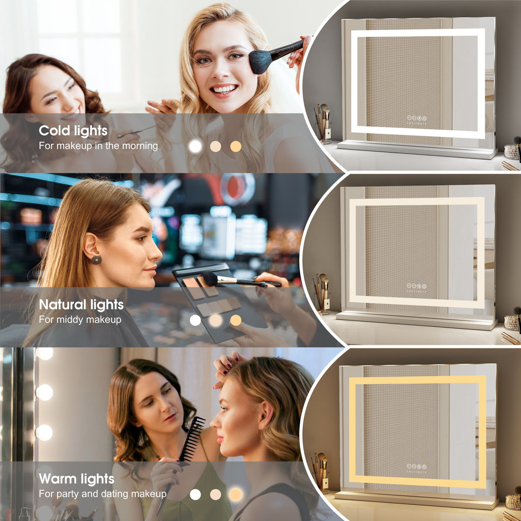 Hollywood Vanity Mirror – Hi-Fidelity Bluetooth 5.0 Sound, LED Light Strip, 58x48cm White