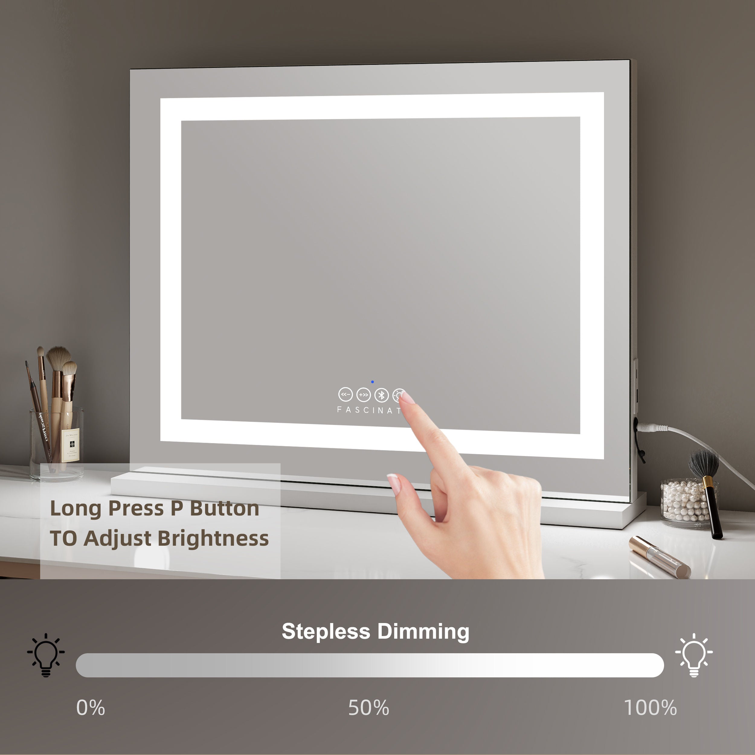 Hollywood Vanity Mirror – Hi-Fidelity Bluetooth 5.0 Sound, LED Light Strip, 58x48cm White