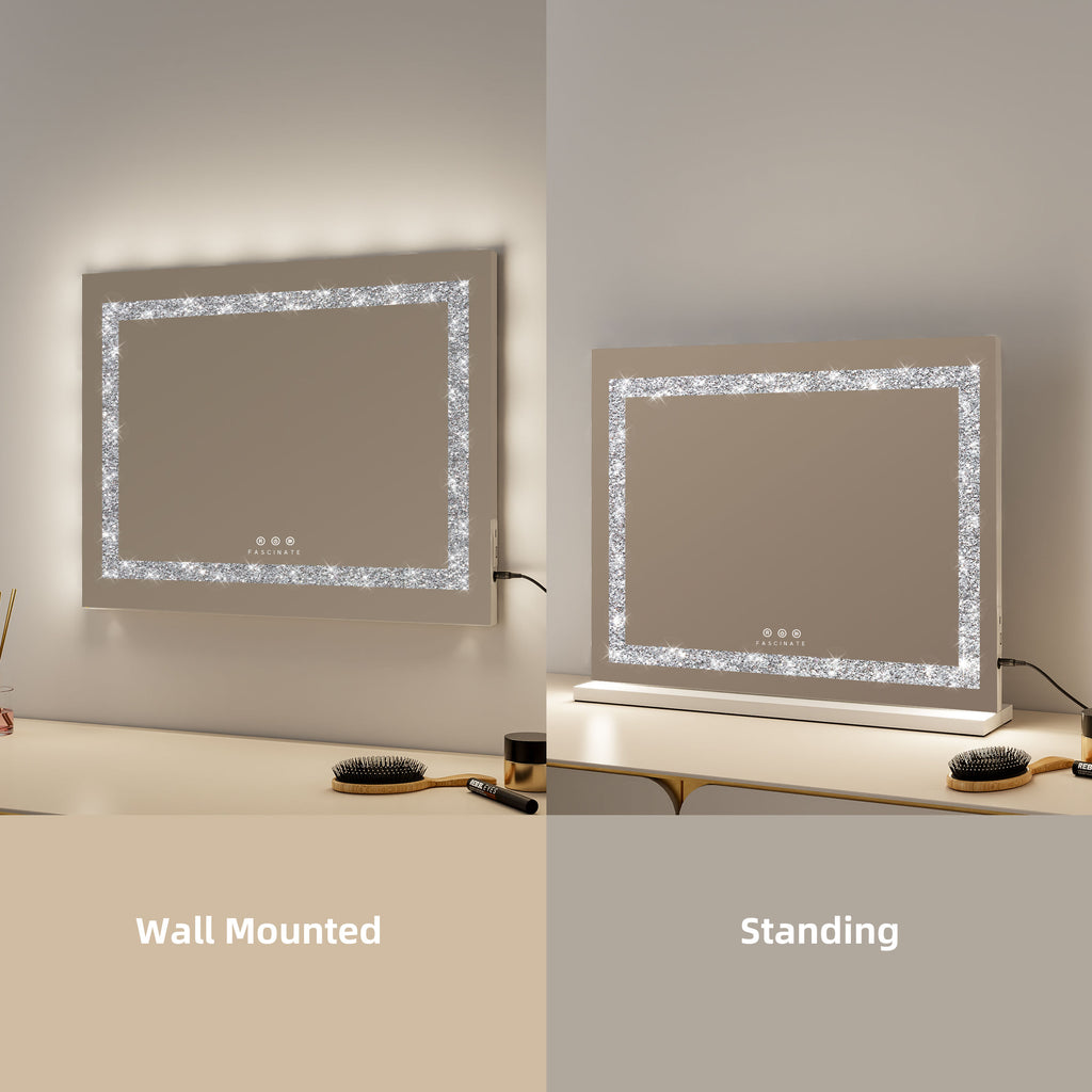 Hollywood Vanity Makeup Mirror Crushed Diamonds Dimmable LED Large 58x48cm