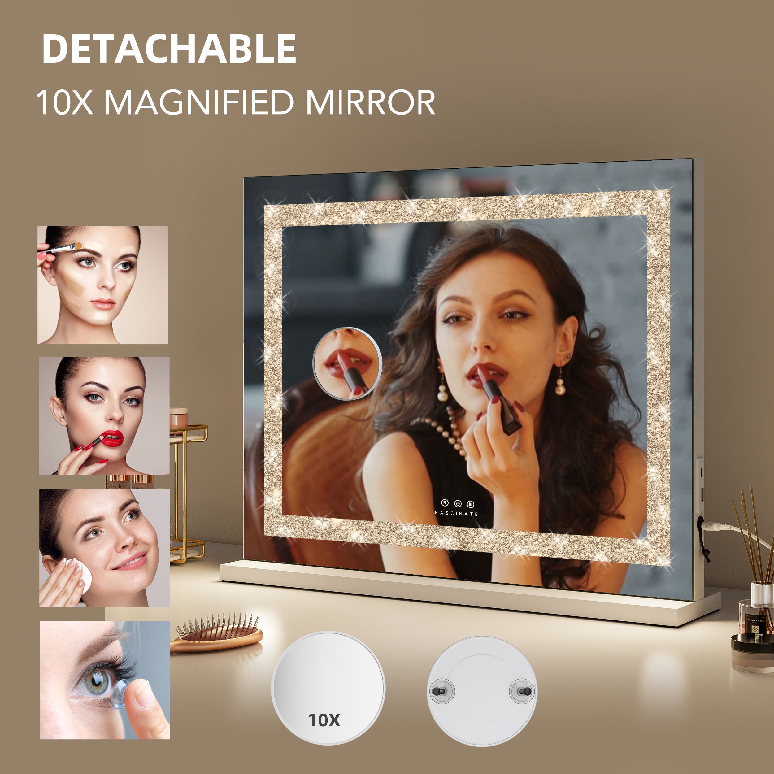 Hollywood Vanity Makeup Mirror Crushed Diamonds Dimmable LED Large 58x48cm