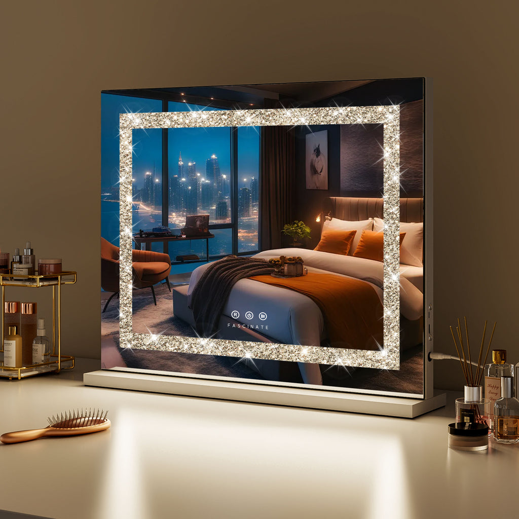 Hollywood Vanity Makeup Mirror Crushed Diamonds Dimmable LED Large 58x48cm