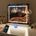 Crushed Diamond Hollywood Mirror – 58x48cm, Bluetooth & Speaker Phone, 15 LED