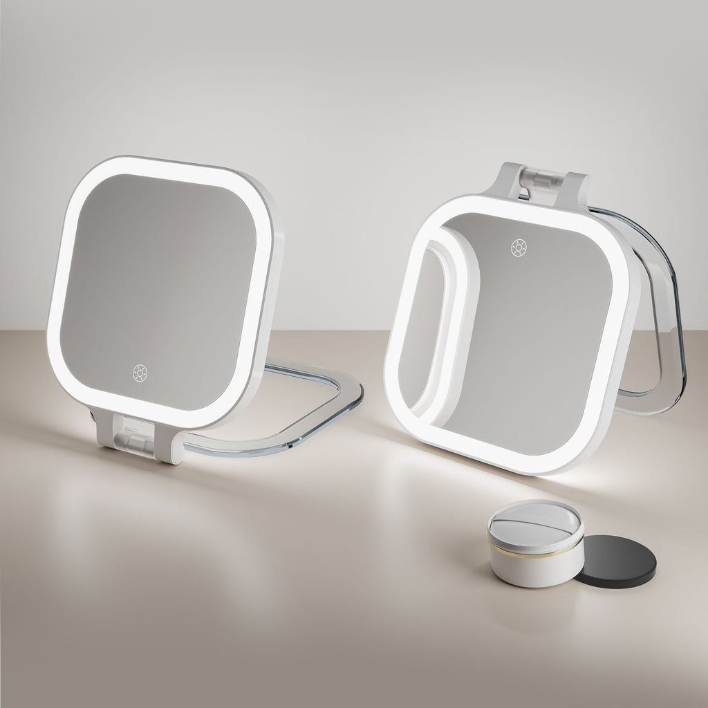 Portable LED Vanity Mirror – 10X Magnified, Rechargeable, 360° Rotating Stand
