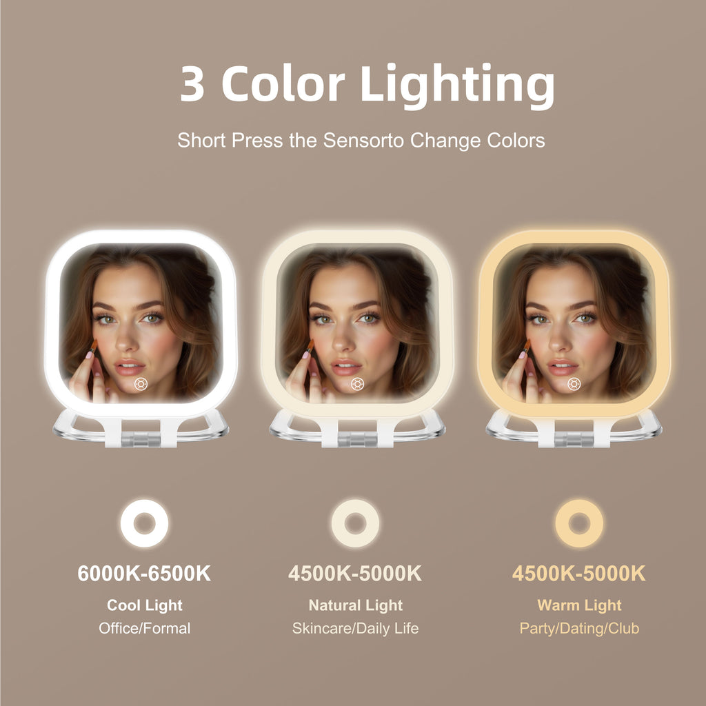 Portable LED Vanity Mirror – 10X Magnified, Rechargeable, 360° Rotating Stand