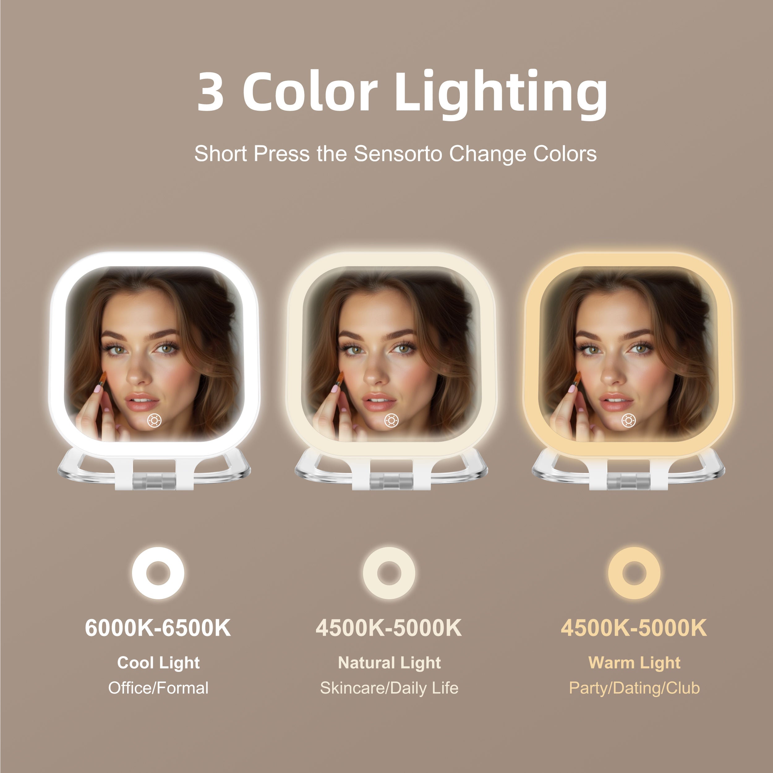 Portable LED Vanity Mirror – 10X Magnified, Rechargeable, 360° Rotating Stand