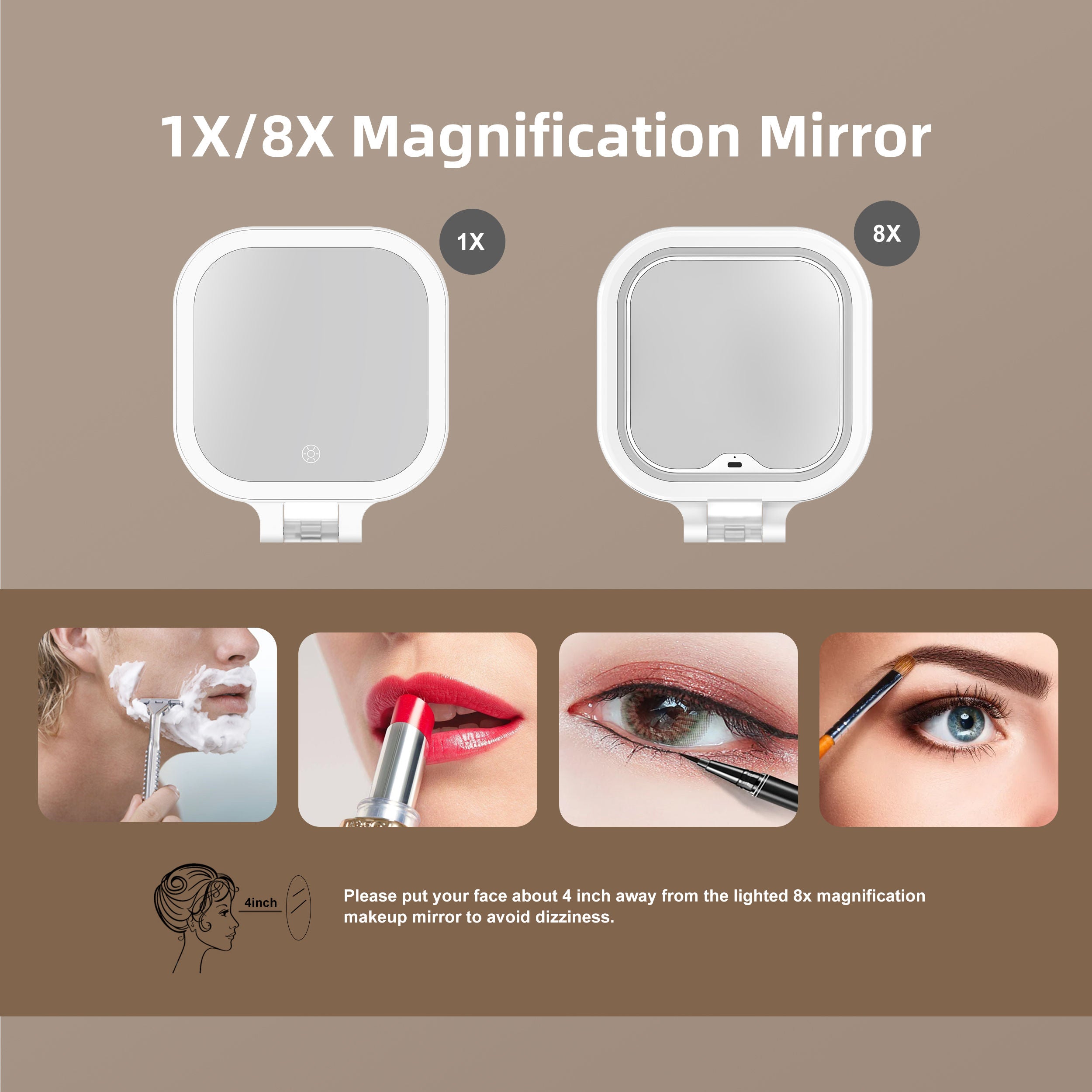 Portable LED Vanity Mirror – 10X Magnified, Rechargeable, 360° Rotating Stand