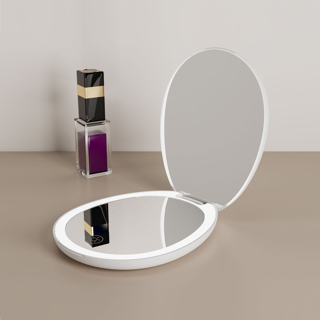Travel Hollywood Mirror – 10X Magnified, Rechargeable LED, Dimmable Studio