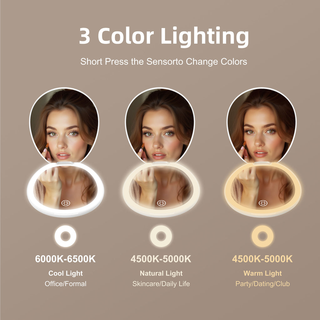Travel Hollywood Mirror – 10X Magnified, Rechargeable LED, Dimmable Studio