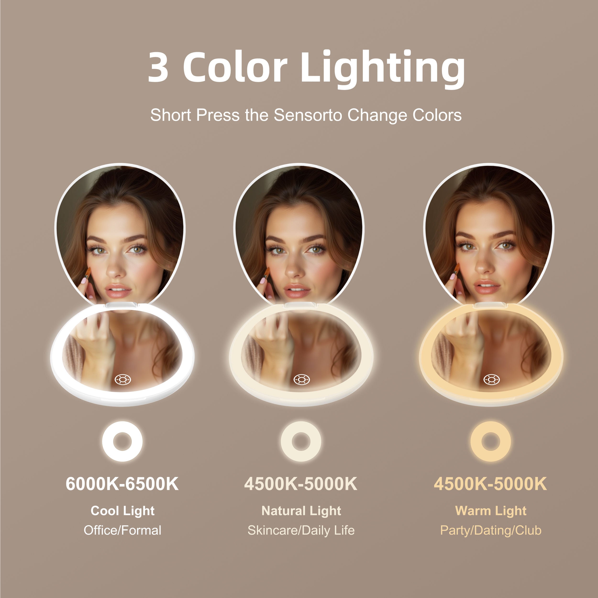 Travel Hollywood Mirror – 10X Magnified, Rechargeable LED, Dimmable Studio