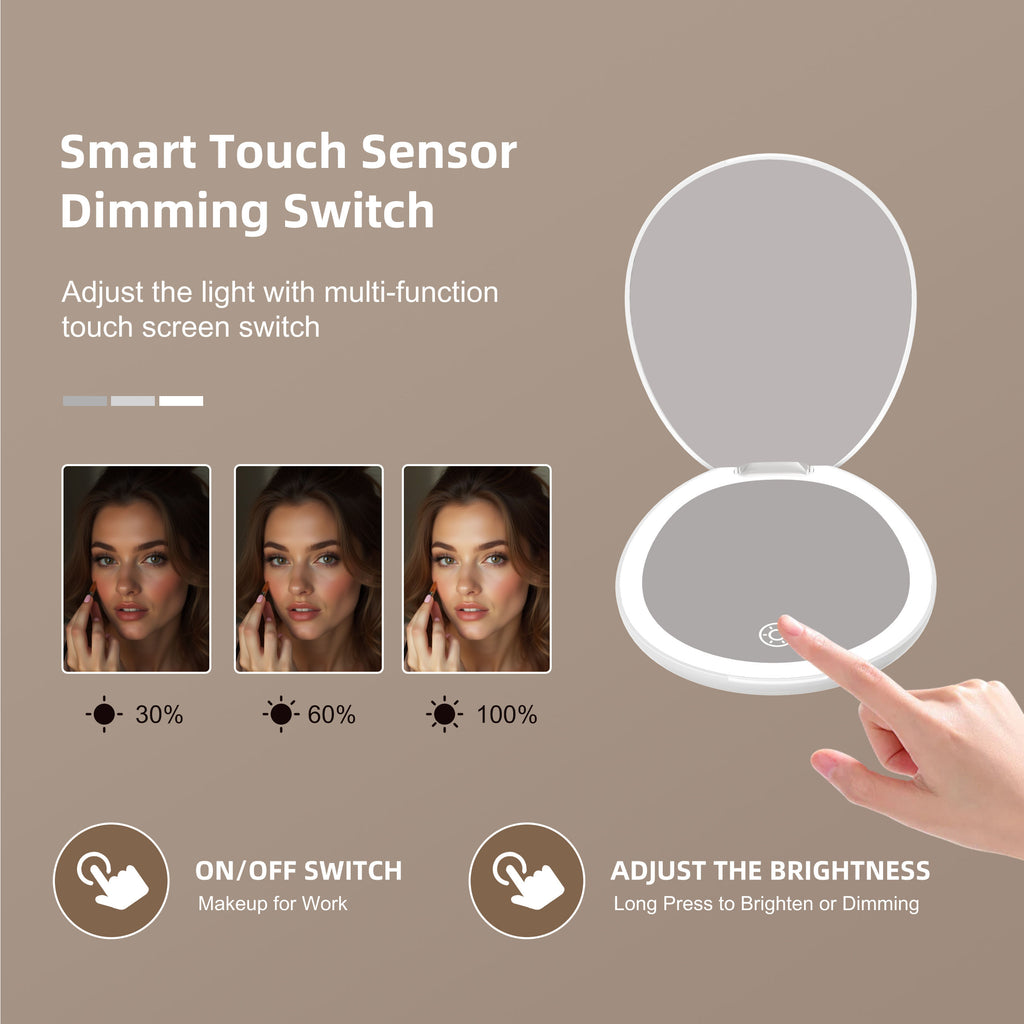 Travel Hollywood Mirror – 10X Magnified, Rechargeable LED, Dimmable Studio