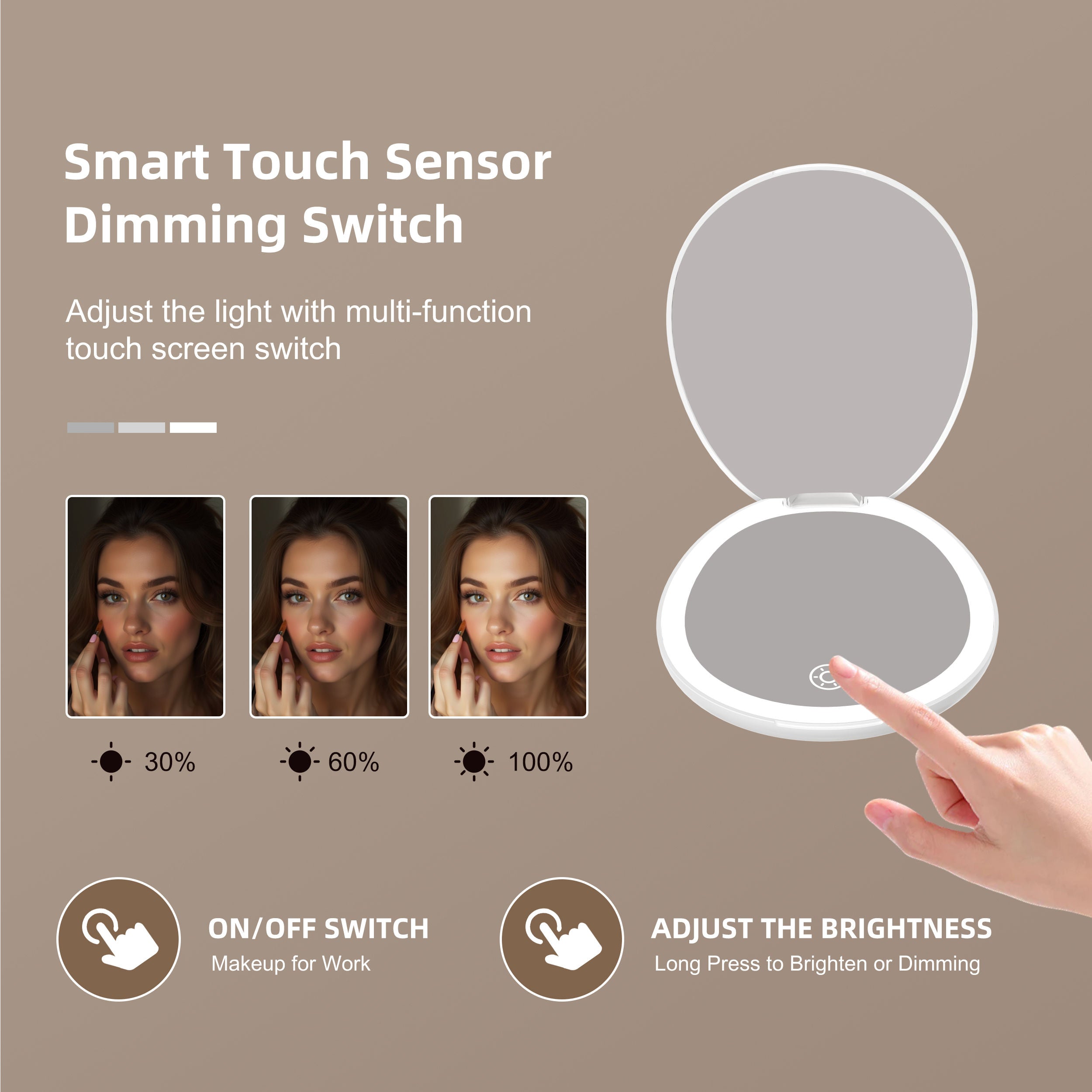 Travel Hollywood Mirror – 10X Magnified, Rechargeable LED, Dimmable Studio