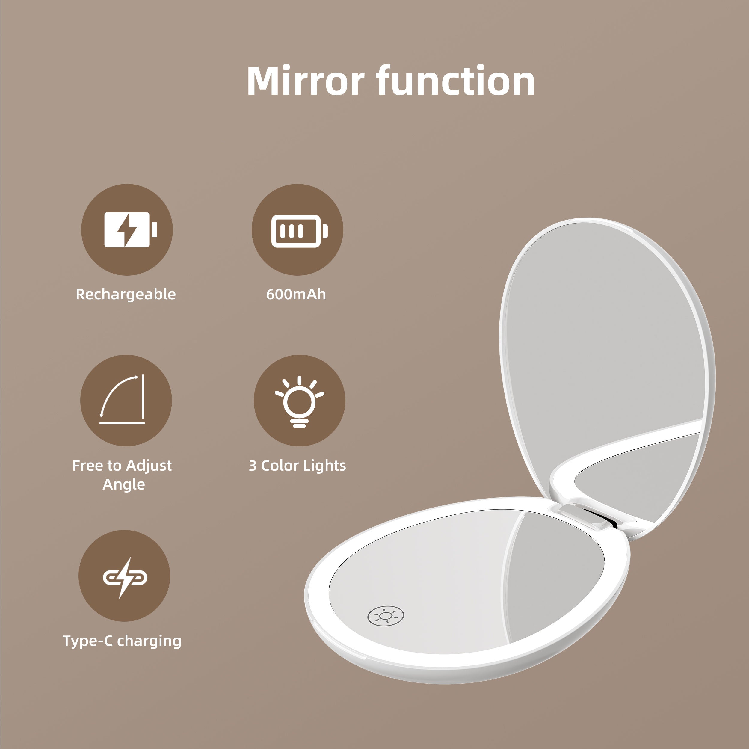 Travel Hollywood Mirror – 10X Magnified, Rechargeable LED, Dimmable Studio