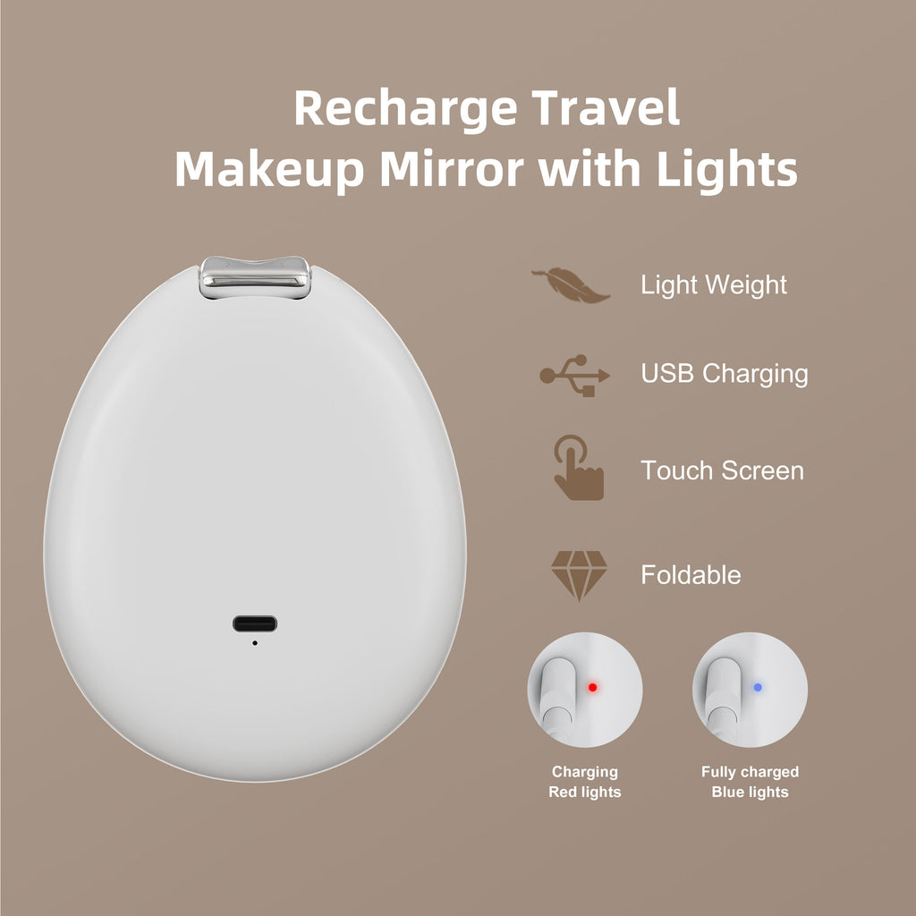 Travel Hollywood Mirror – 10X Magnified, Rechargeable LED, Dimmable Studio
