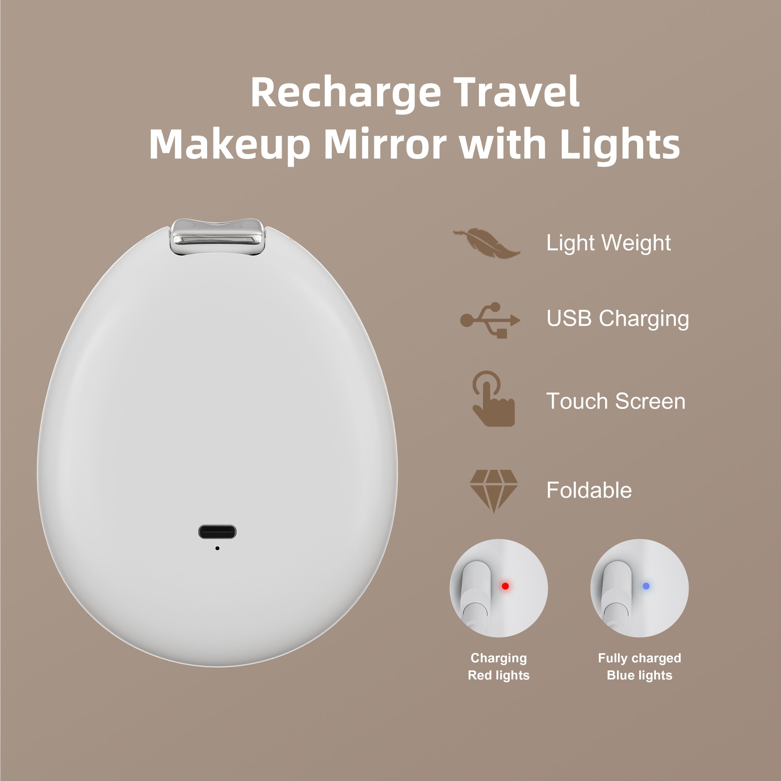 Travel Hollywood Mirror – 10X Magnified, Rechargeable LED, Dimmable Studio