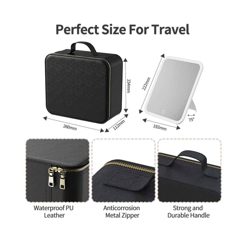 LED Vanity Makeup Case with Hollywood Mirror – Travel Organizer Gift for Girlfriend, Waterproof Large Capacity, Professional Beauty Box