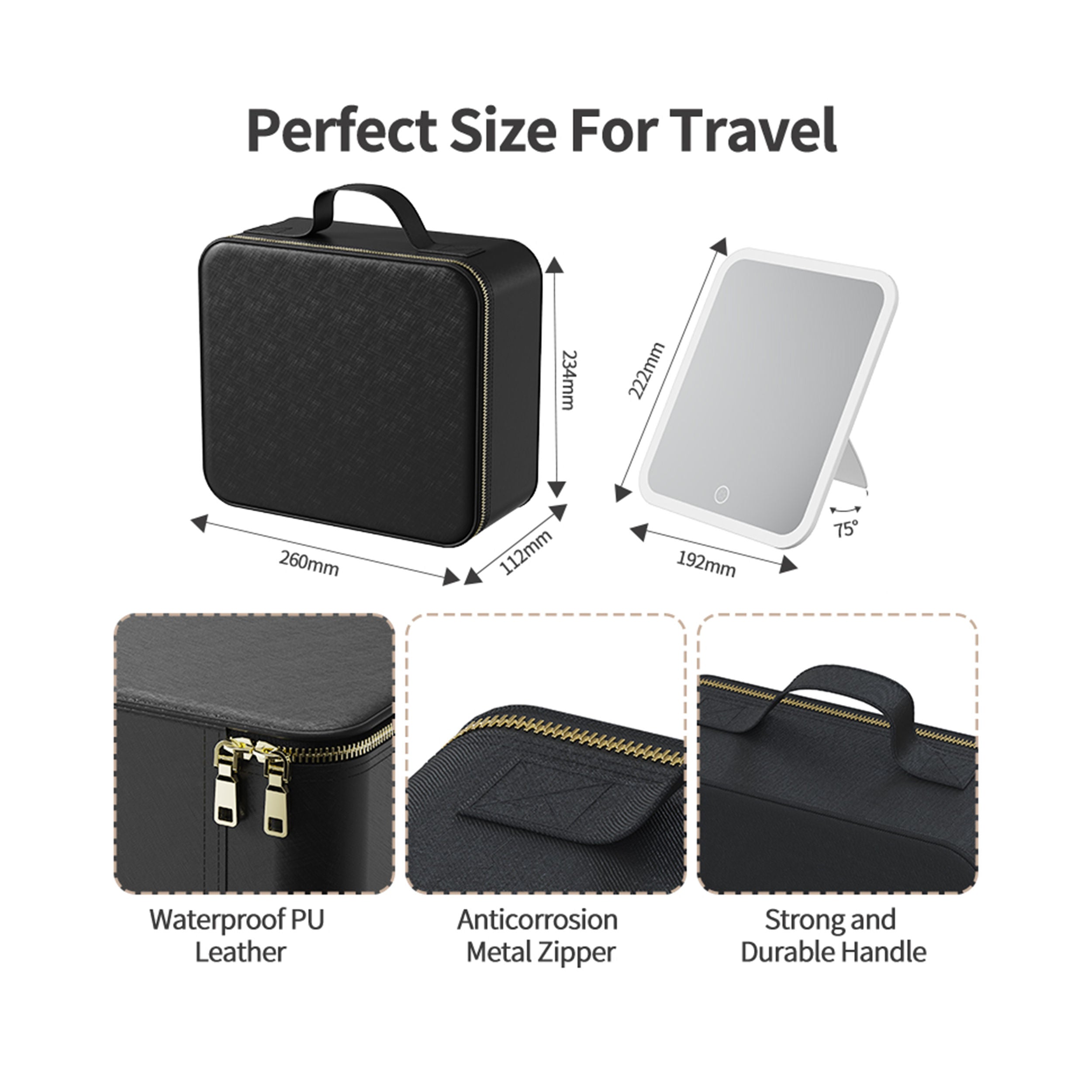 LED Vanity Makeup Case with Hollywood Mirror – Travel Organizer Gift for Girlfriend, Waterproof Large Capacity, Professional Beauty Box