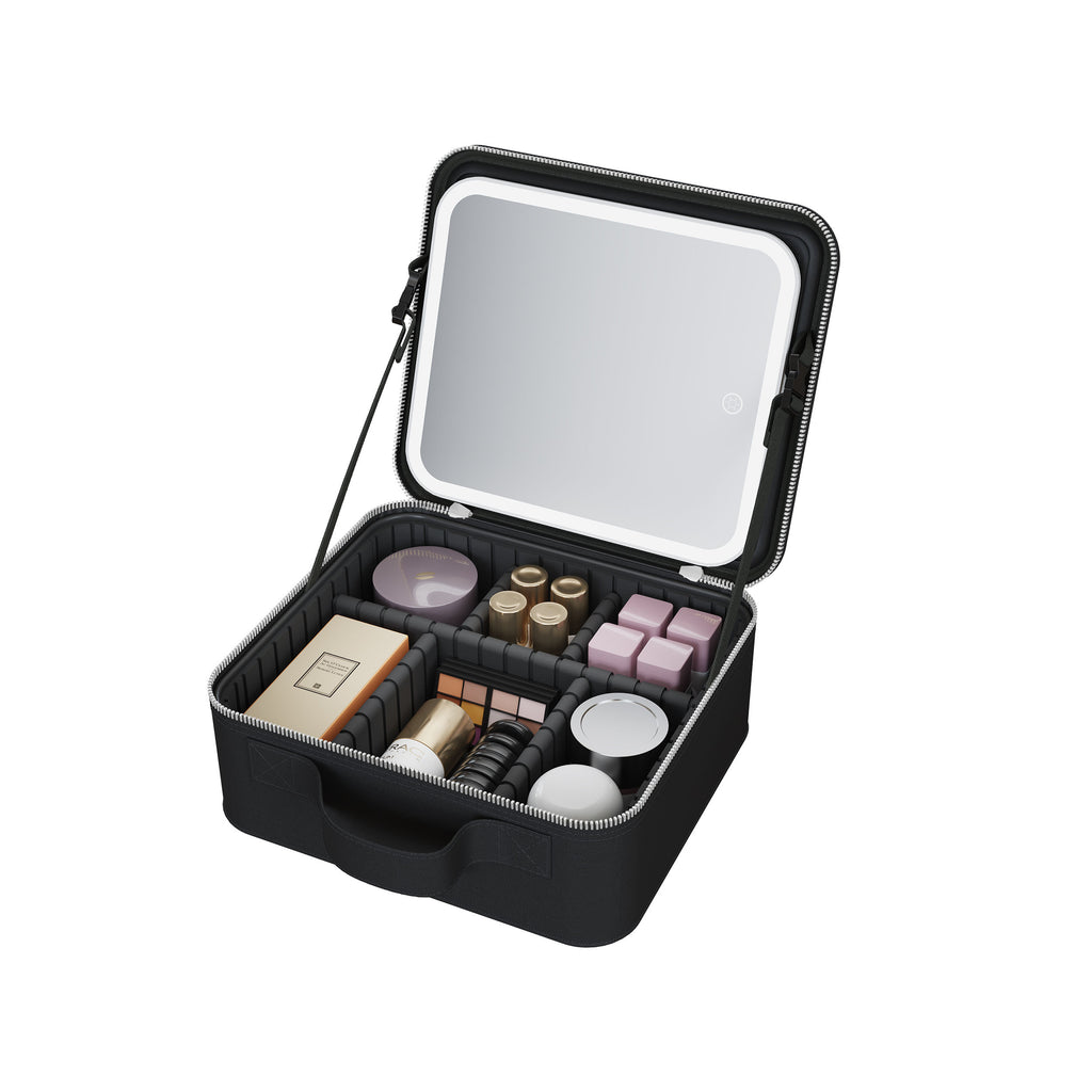 LED Vanity Makeup Case with Hollywood Mirror – Travel Organizer Gift for Girlfriend, Waterproof Large Capacity, Professional Beauty Box