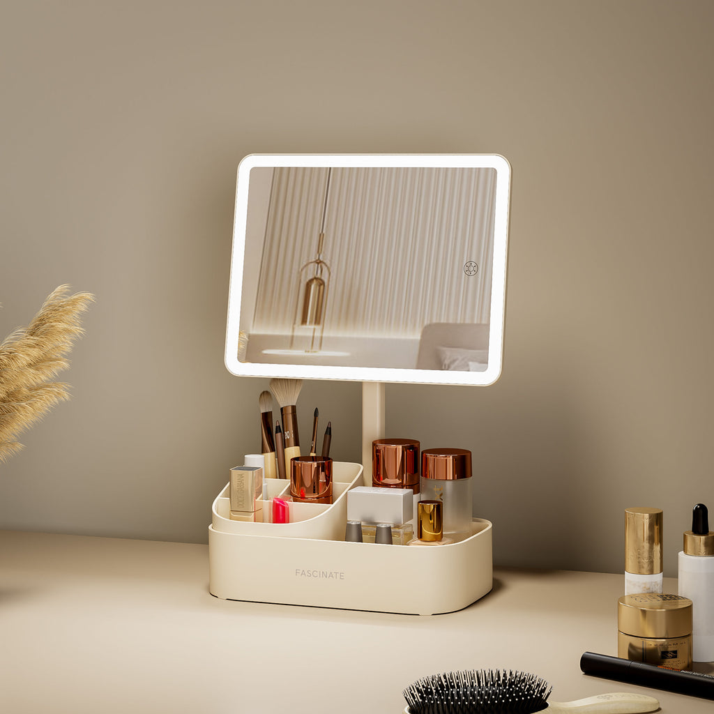 LED Vanity Mirror with Organiser - Professional Beauty Gift for Her