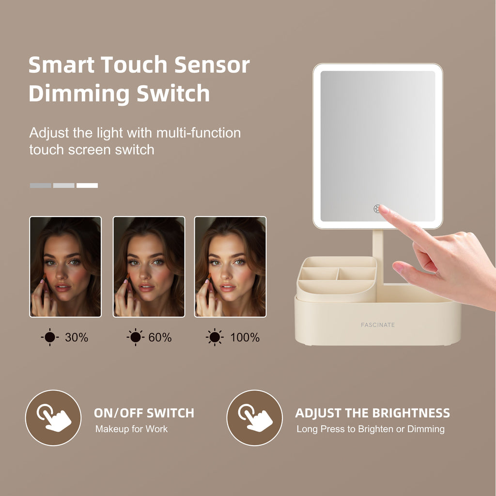 LED Vanity Mirror with Organiser - Professional Beauty Gift for Her