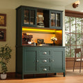 Sideboard, Storage Cabinet, Kitchen Cabinet, Tall Sideboard with LED Lighting, 120x40x179 cm, 4 Doors & 3 Drawers, Black/Green