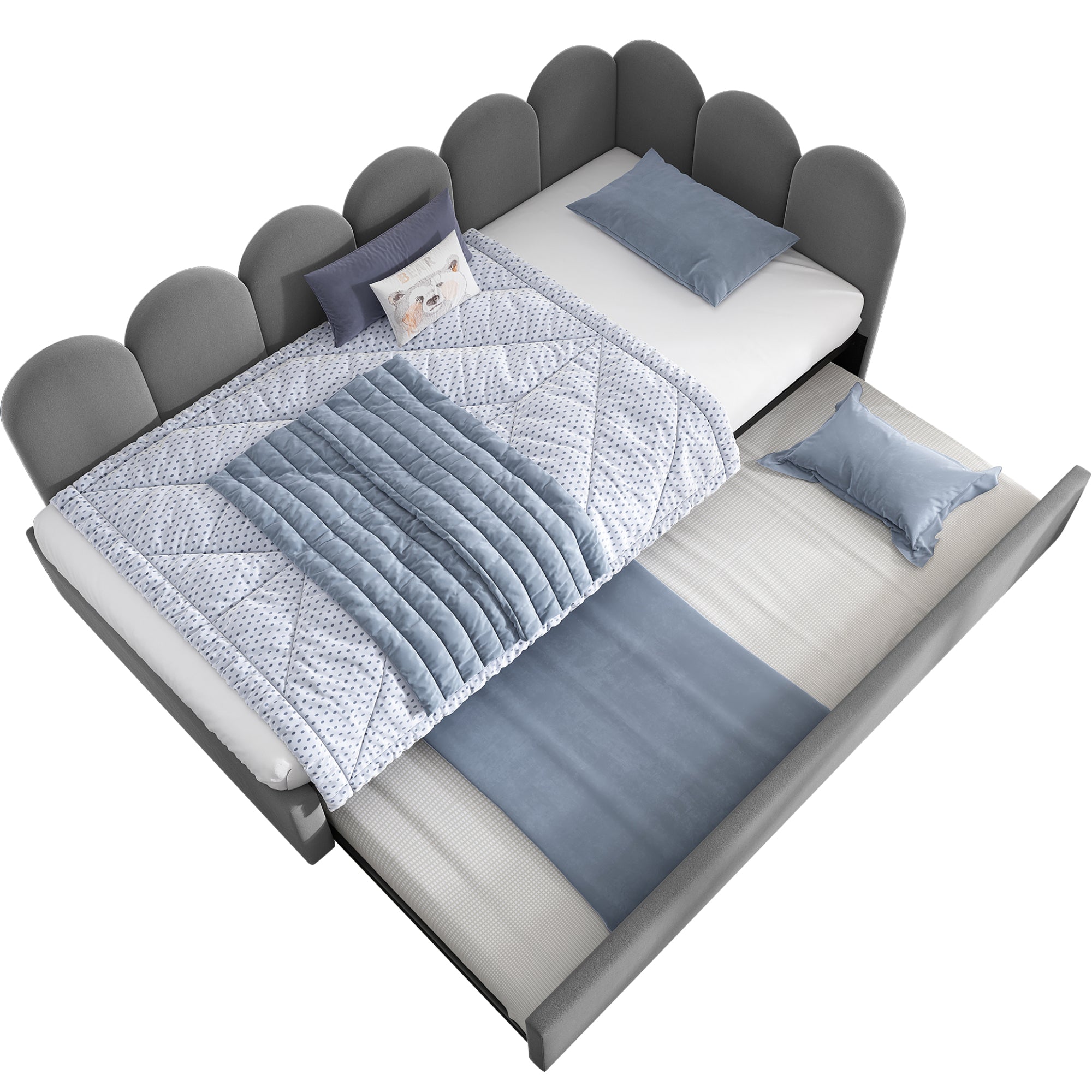 Upholstered Bed Daybed with Pull-Out Bed, 3FT Single Sofa Bed 90 x 190 cm, Guest Beds for Adults and Children, Bed with Slatted Frame, Velvet, Grey (No Mattress)