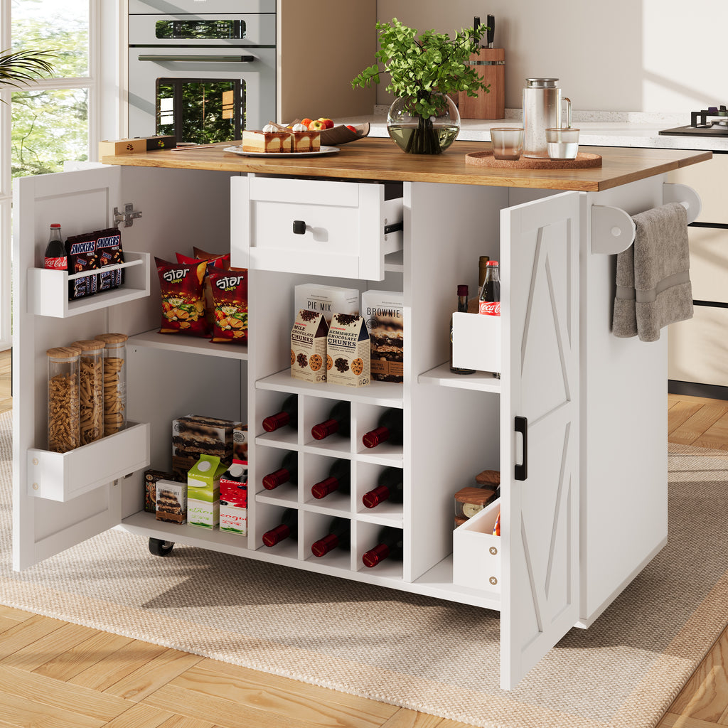 Modern kitchen island, kitchen cabinet, sideboard, serving trolley with wood grain, sideboard, multifunctional dining table with storage space, serving trolley with snack shelves and stretch function