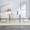 Modern dining chairs set of 2, backrest made of PU faux leather and linen, high back padded side chair, horizontal stripes backrest design for dining room, kitchen, guest office chair, white