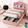 3ft Single Hydraulic Bed in Velvet, LED Bed Frame with Charging Station & Diamond Tufted Headboard, Multi-zone Storage, Solid & Stable Base, Pink (No Mattress)