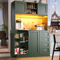 Sideboard / Storage Cabinet / Kitchen Cabinet / Buffet Cabinet, 120x40x188cm, with LED Lighting, Snack Rack & Drink Holders, 4 Doors & 2 Large Drawers, Green/White