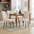 Modern Set of 4 Upholstered Velvet Dining Chairs, Button Tufted Kitchen Lounge Chairs with Brushed Wood Legs, Riveted Trim and Knocker Ring, for Dining Room Living Room, Beige