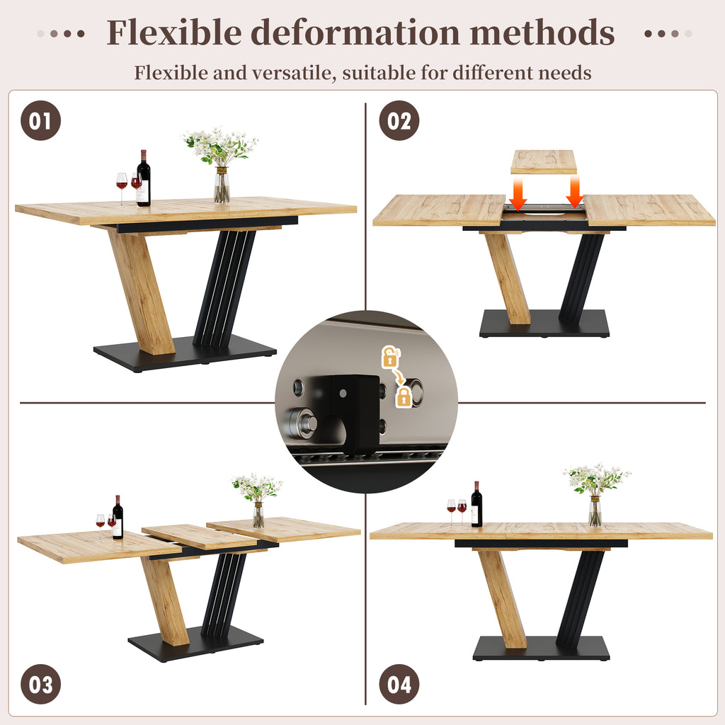 Extendable table 120-160 x 80 x 76 cm, Kitchen table, extendable to 160 cm, suitable for kitchen and living room, tabletop with wood grain finish