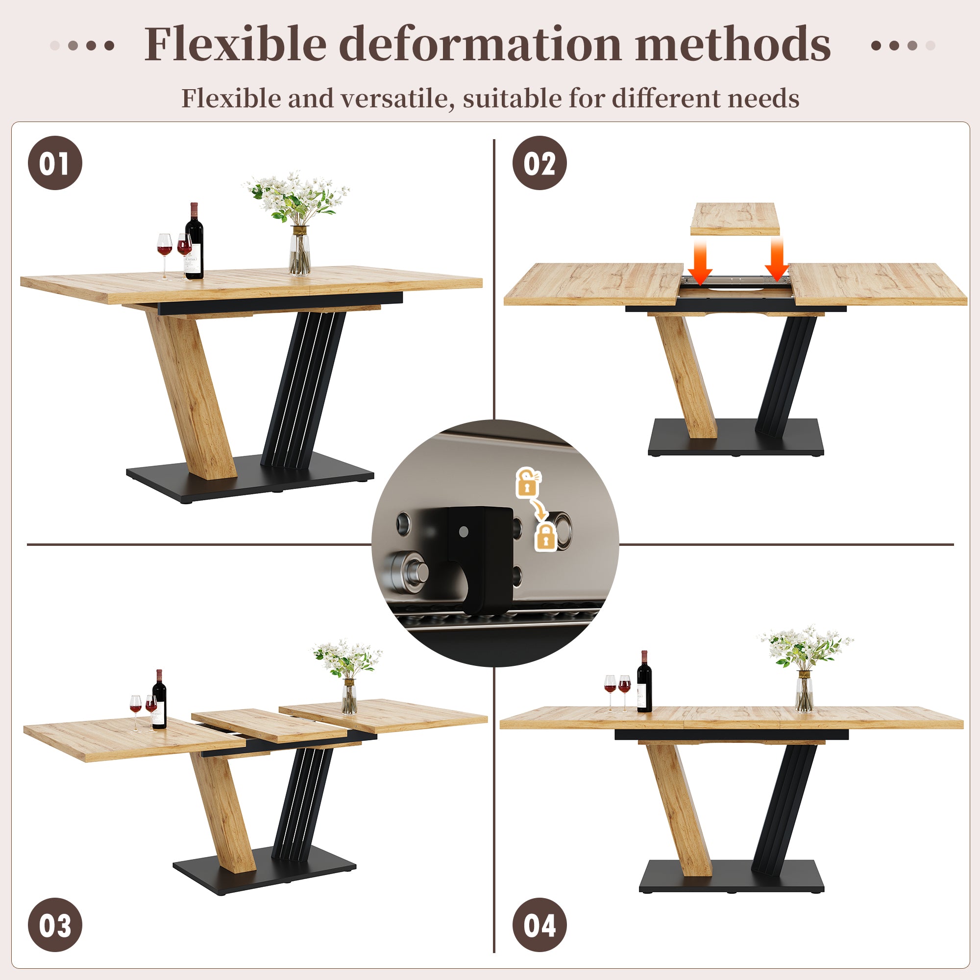 Extendable table 120-160 x 80 x 76 cm, Kitchen table, extendable to 160 cm, suitable for kitchen and living room, tabletop with wood grain finish