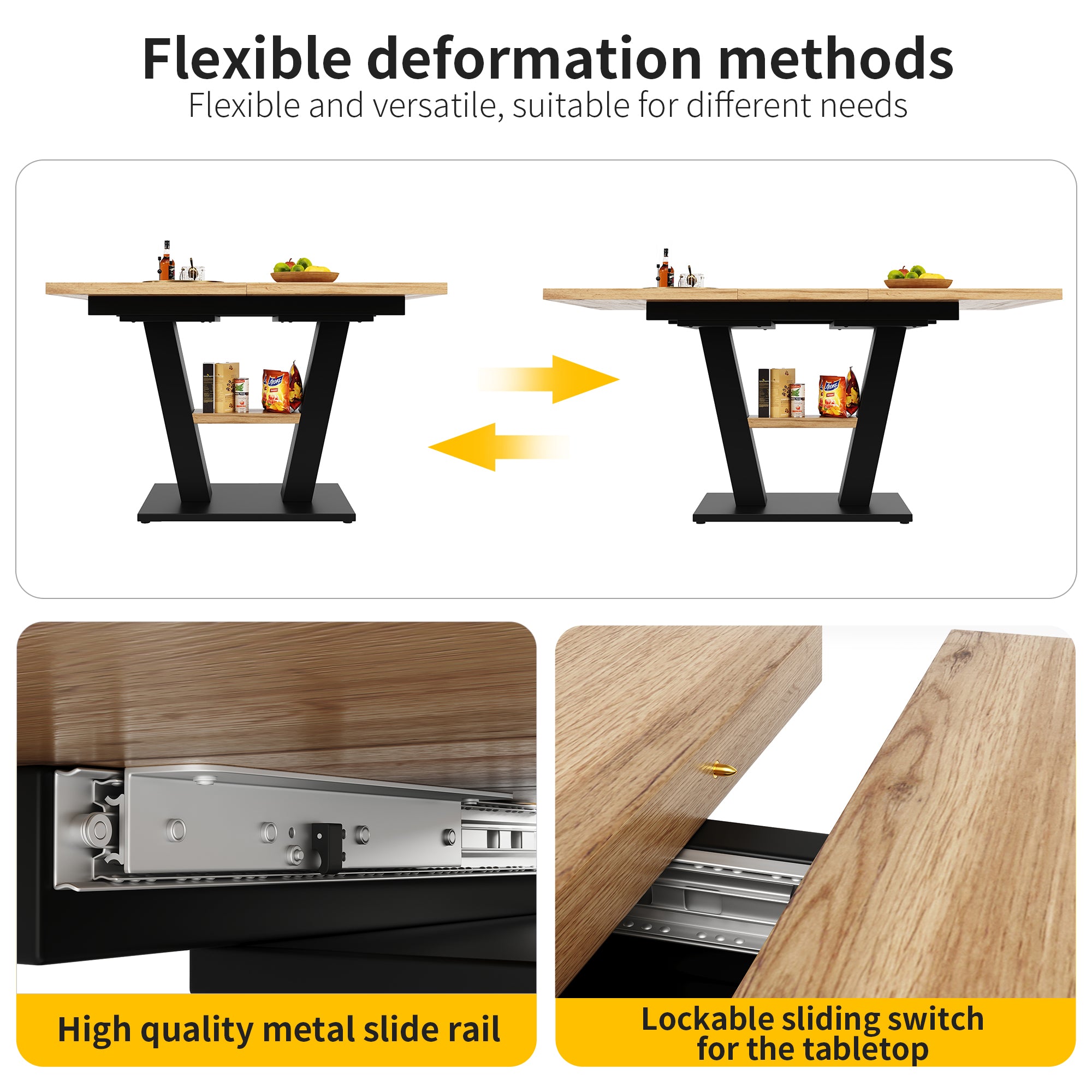 Extendable dining table (118-157×70×75cm), table, kitchen table,extendable to 118-157cm with the help of internal insert leaves, for kitchen and living room, wood-colored dining table