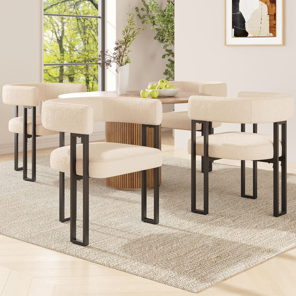 High-quality fabric (4-piece set) dining chairs, dressing chairs, ergonomic chairs, lightweight luxury chairs with curved backrest, beige