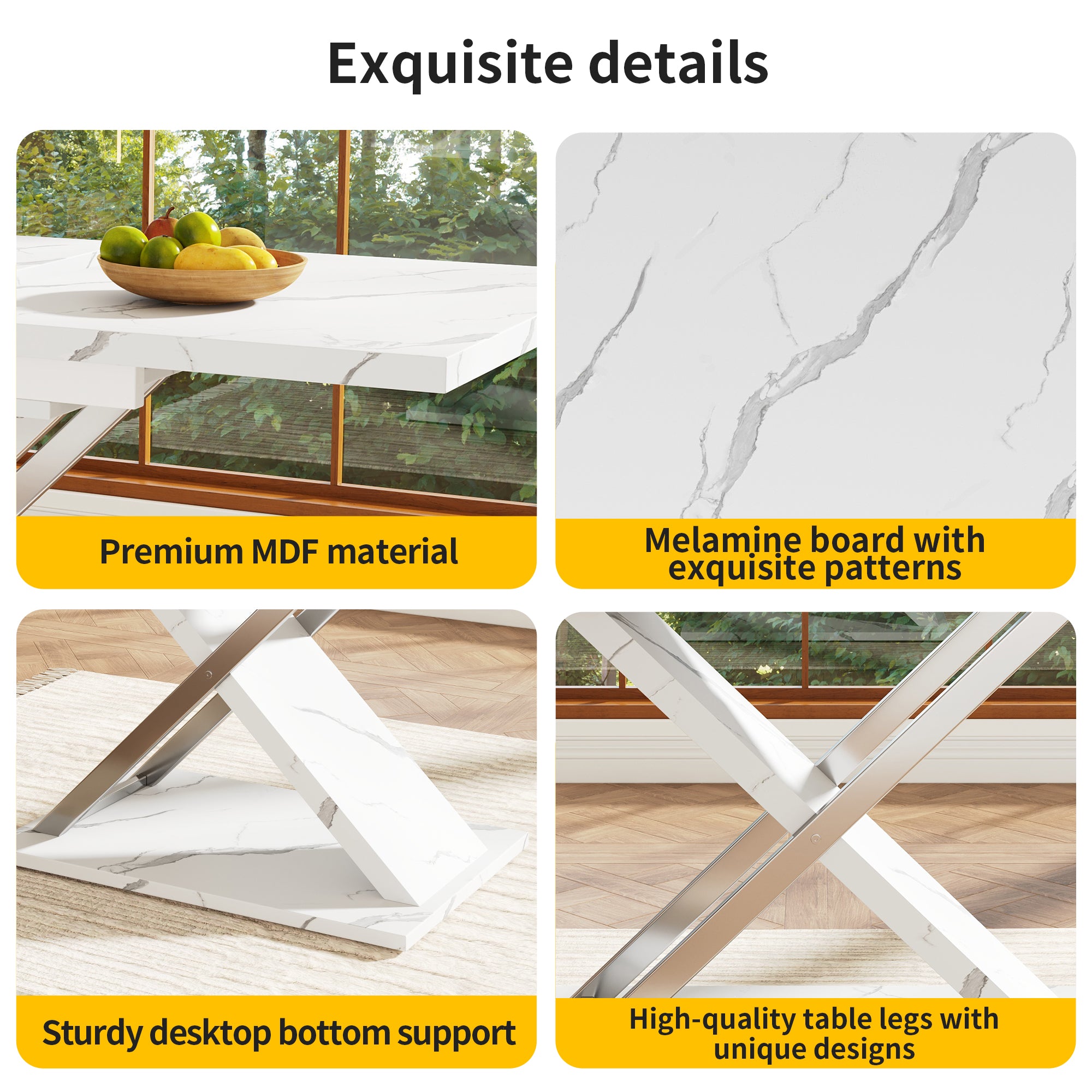 Extendable dining table (118–157 × 75 cm), kitchen/living room table, side table, dining table with cross legs, Minimalist dining table