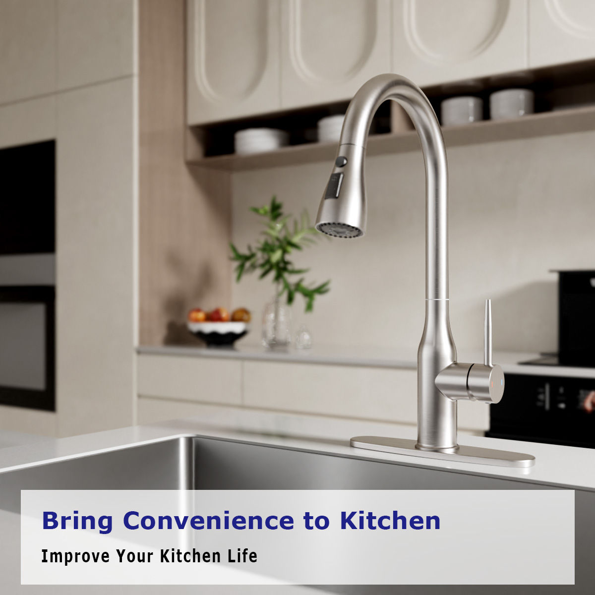Brushed Stainless Pull-Out Kitchen Mixer Tap