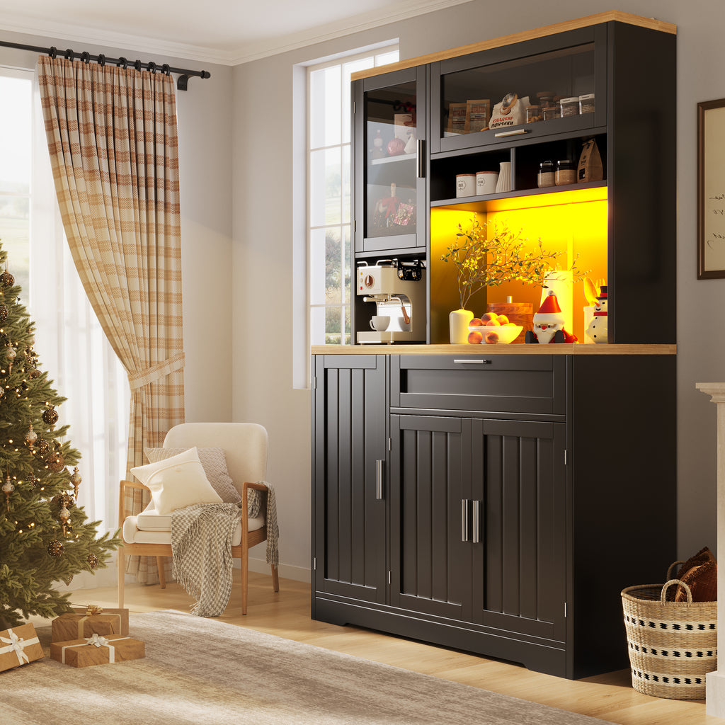 Tall Display Cabinet with LED Lighting - 104x40x180 cm Kitchen & Living Room Storage, White/Black