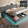 King Ottoman Bed with LED Lighting, Velvet Hydraulic Storage Bed with Charging Station, 5ft King Bed Frame Channel Tufted with Wide Headboard, USB and Type - C Ports, Grey (No Mattress)