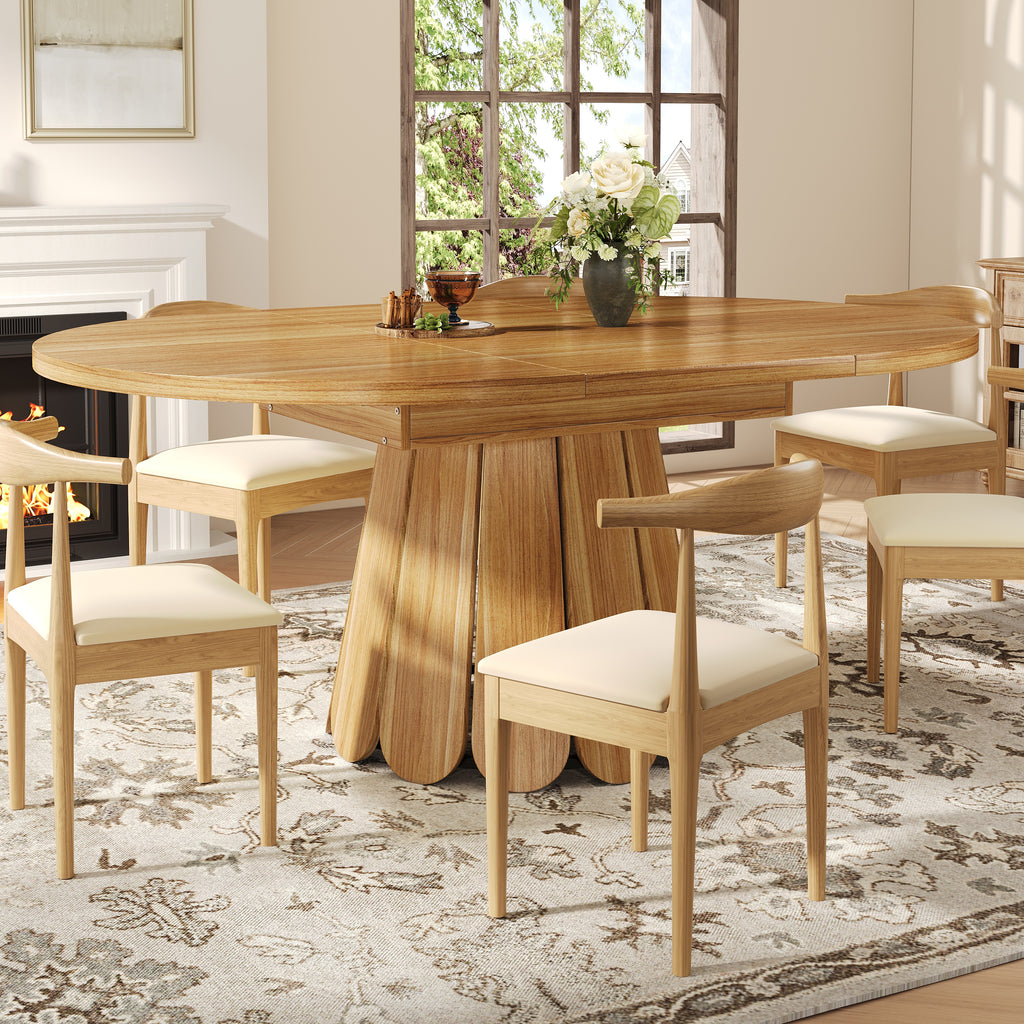 Extendable dining table, dining room table, kitchen table, balcony table, wooden dining table Round dining table, extends to oval, 118–158 cm, seats up to 6 people, wood