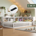 3ft Single Floor Bed Frame with Beside Bookcase and Storage Shelves, Full Floor Bed Frame with Guardrails and Door for Bedroom, USB and Type - C Ports, White (No Mattress)